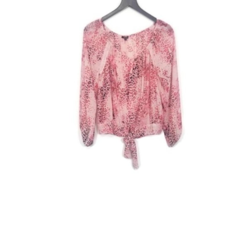 XOXO Pink Leopard Print Long Sleeve Blouse Size L